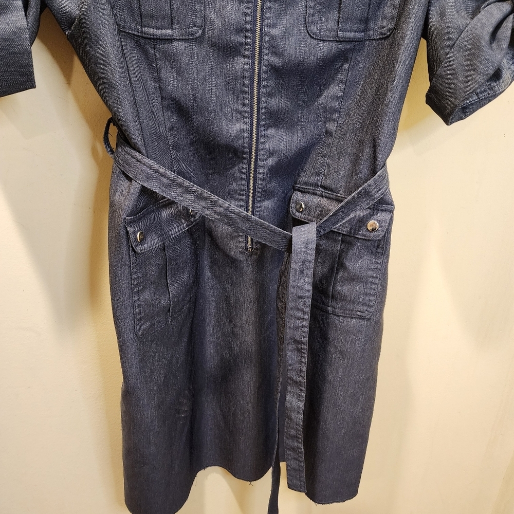 Nicci Navy Blue Denim Midi Belted Dress With Pockets Size 14p - Picture 4 of 12